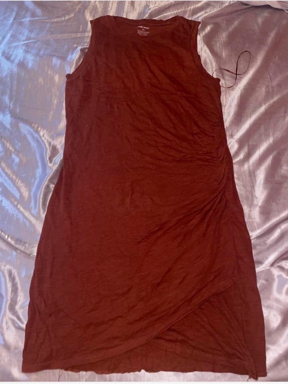 Sleeveless Rust Brown faux Wrap-Front Dress